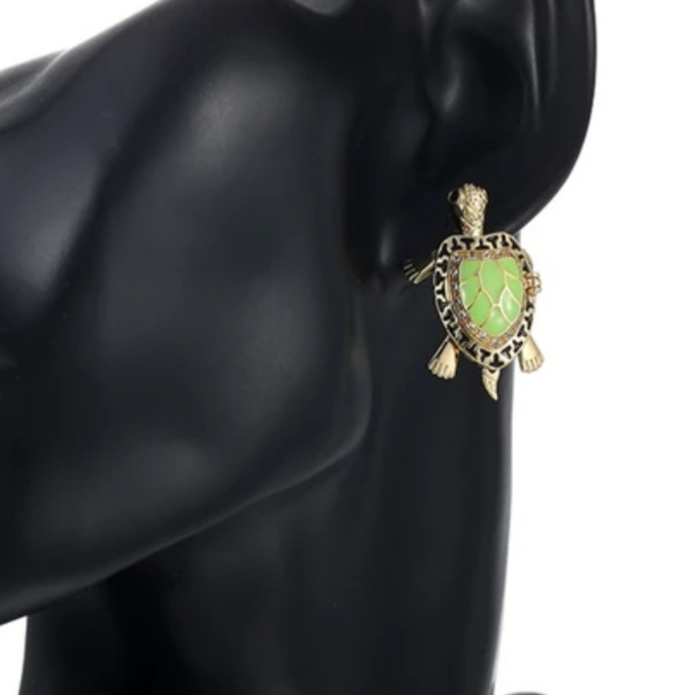 Green turtle earrings - Picture 2 of 4